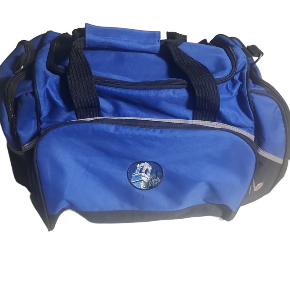 Blue and Black Duffel Bag